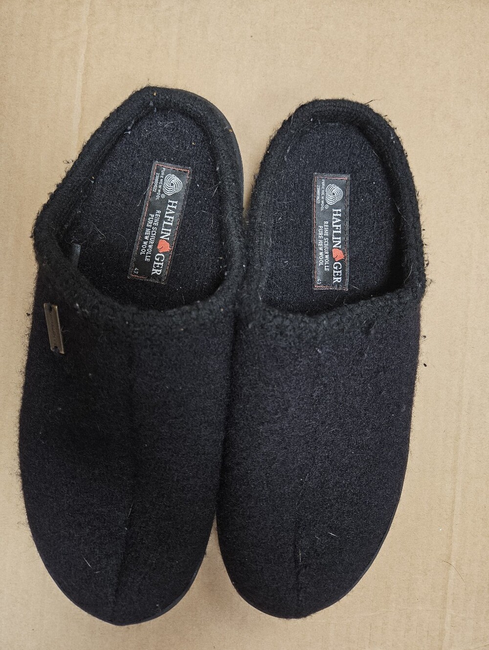 Haflinger Wool Classic Hard Sole Slippers 43/10 Black